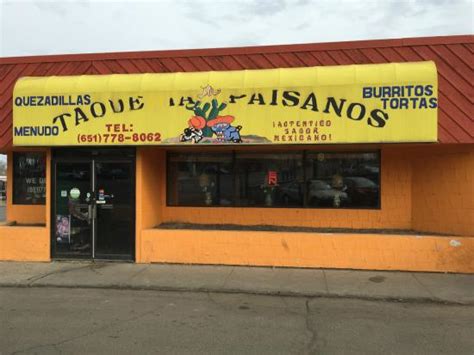 Taqueria los paisanos - Taqueria Los Paisanos. 825 7th St E, St Paul, MN 55106 "Los Paisanos taco house in Dayton's Bluff. The tacos are great. But I go for the tortas. A large french roll with beans, mayo, lettuce, tomato, avocado, and choice of meat for $6.50. A meal in itself. My favorite is called buche, which is marinated pig stomach.